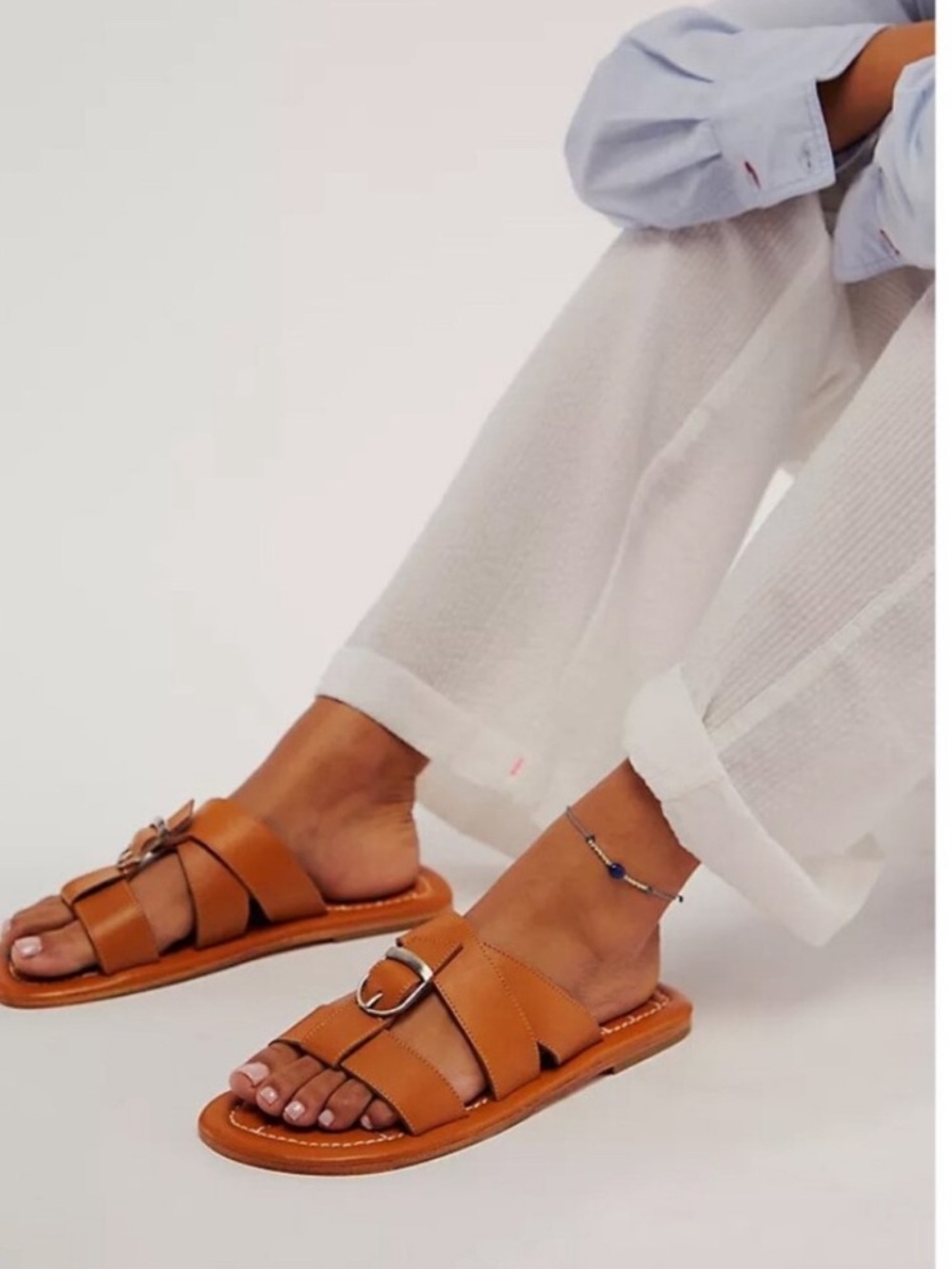 NWOB FREE PEOPLE TAN SLOAN BUCKLE SANDALS SZ: 7